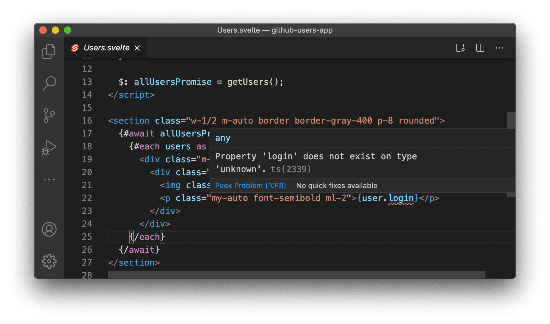 Type error when accessing properties in the template