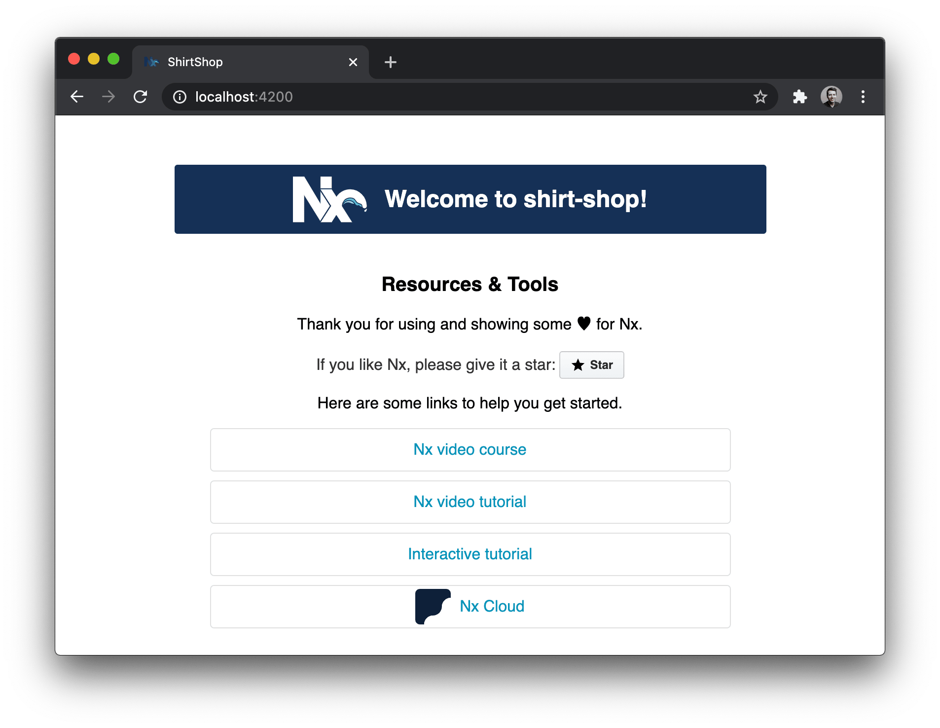 The Angular application running on localhost
