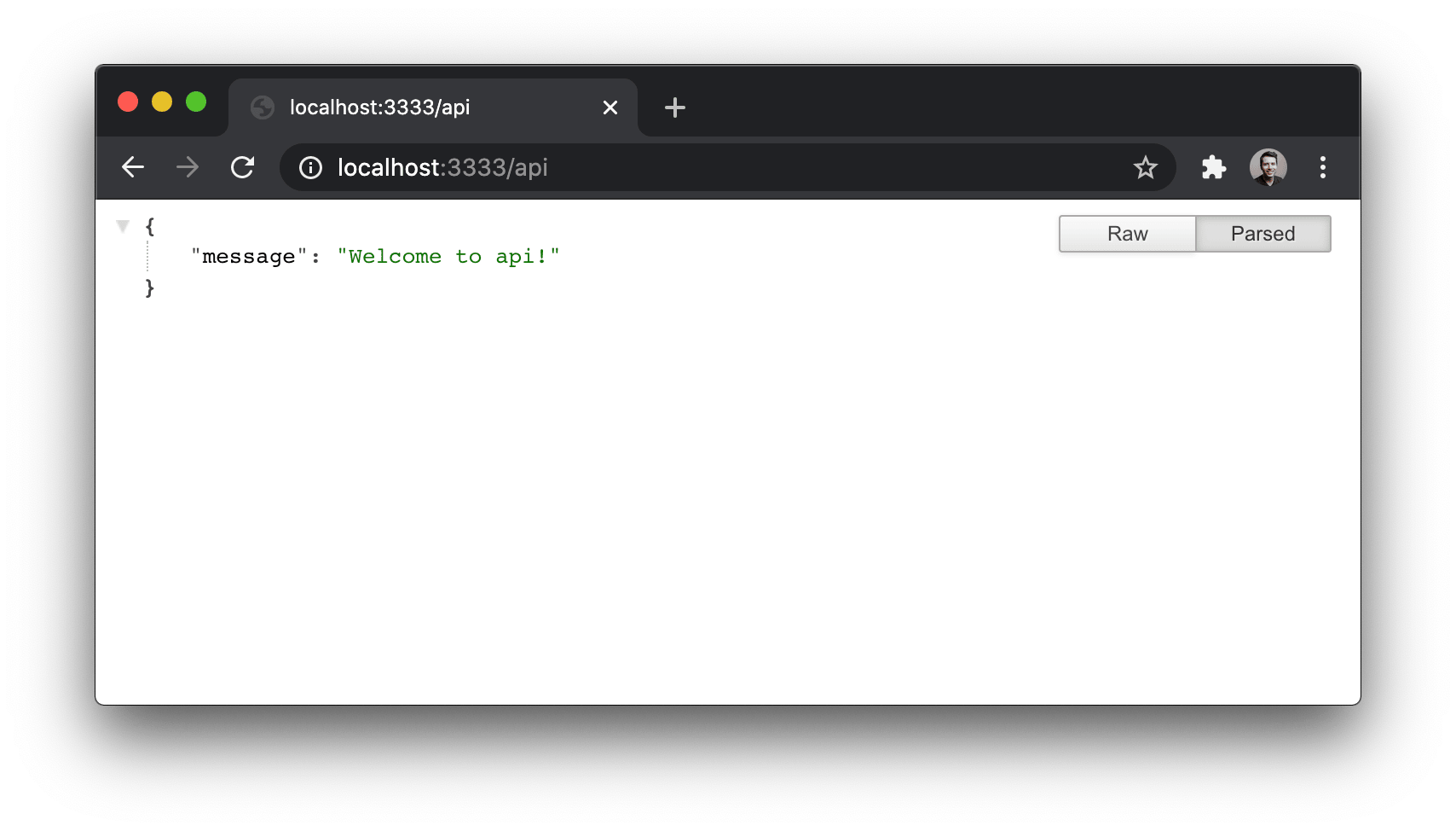 The NestJS application running on localhost