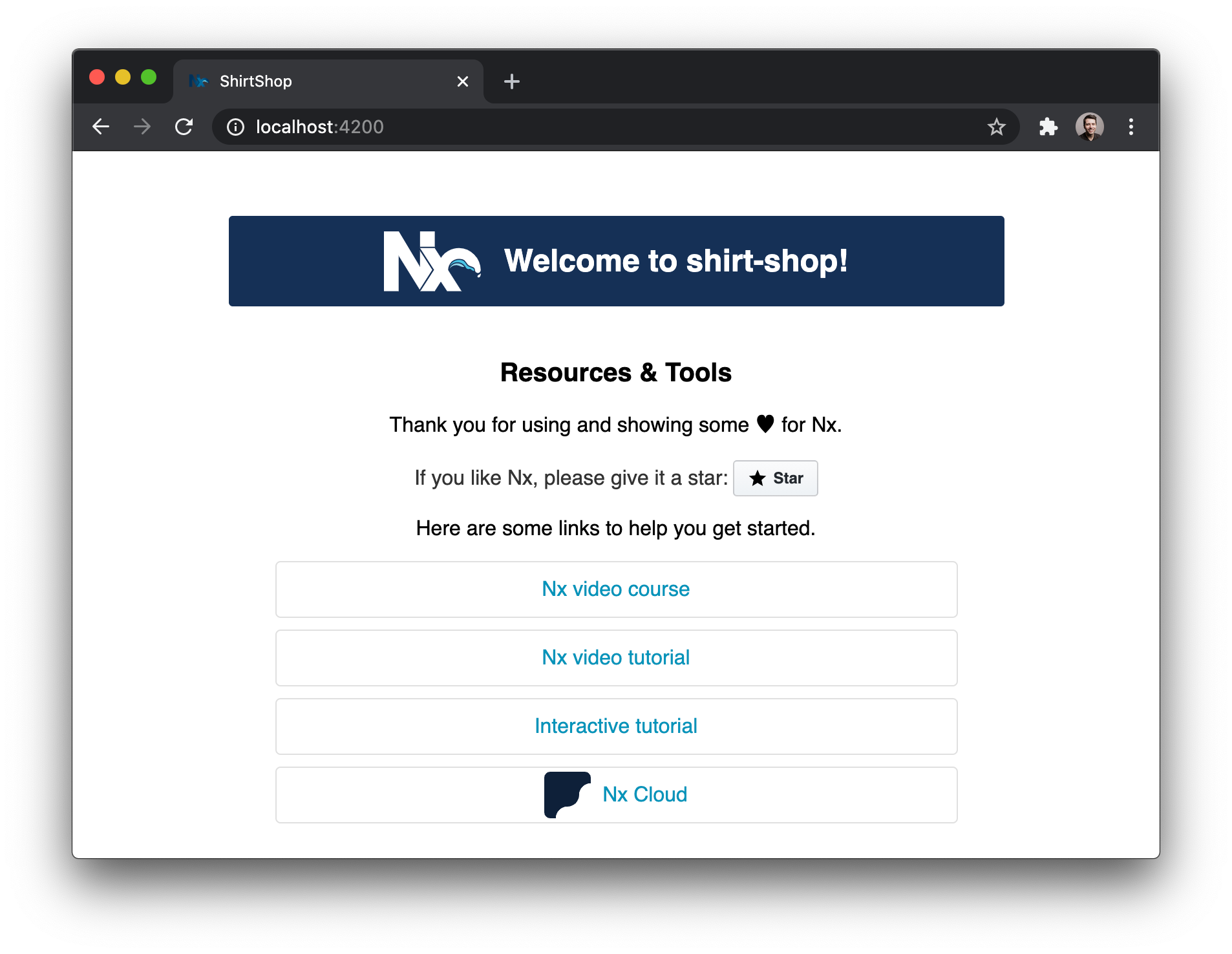 The Angular application running on localhost